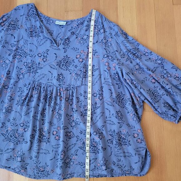Catherines 4X peasant blouse blue floral top balloon sleeve cottage boho - Picture 9 of 11